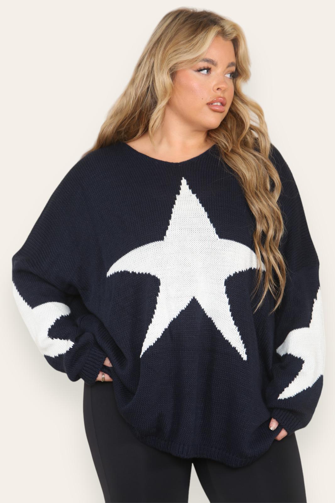 Oversized Star Print Knitted Jumper Top