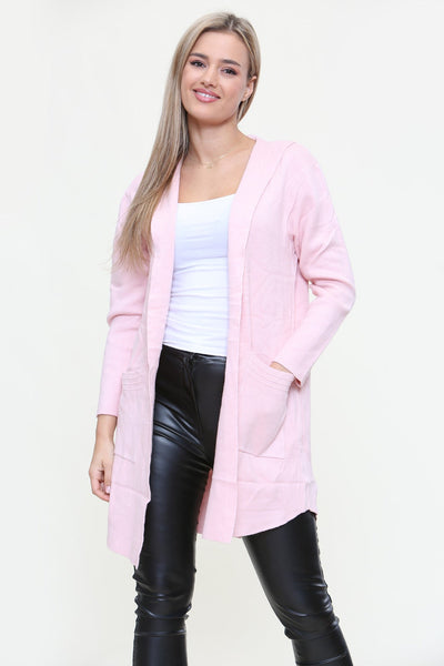 Plait Back Hooded Open Front Cardigan