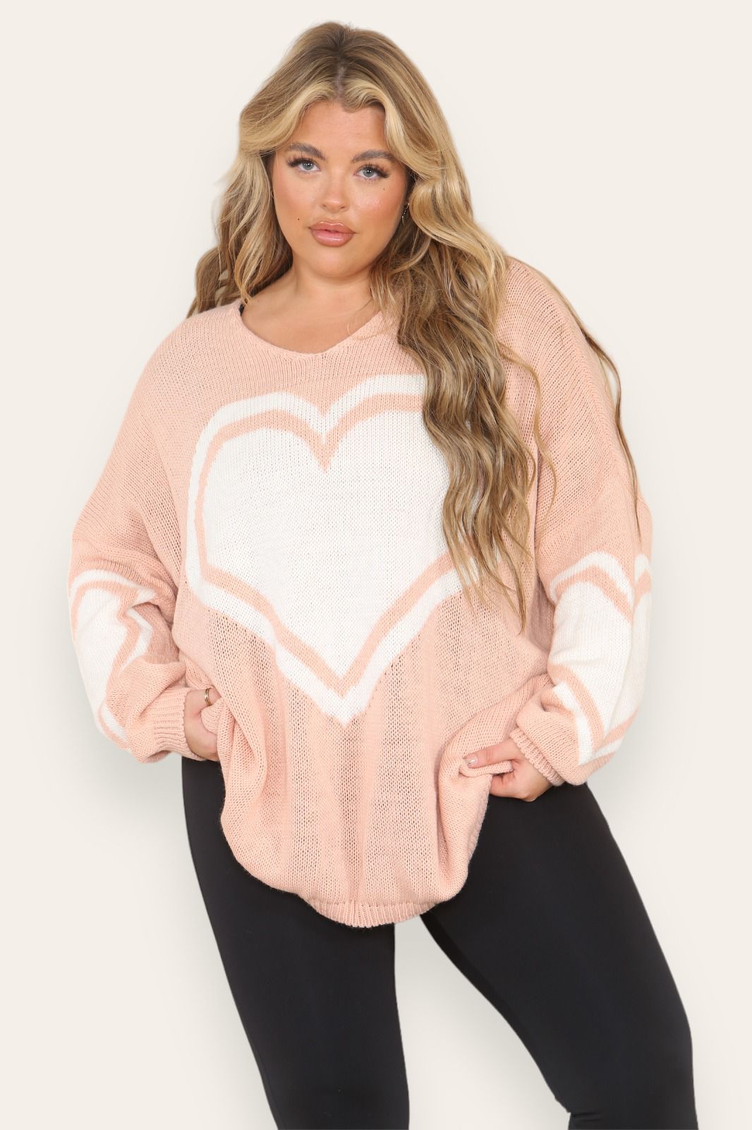 Oversized Heart Print Knitted Jumper Top