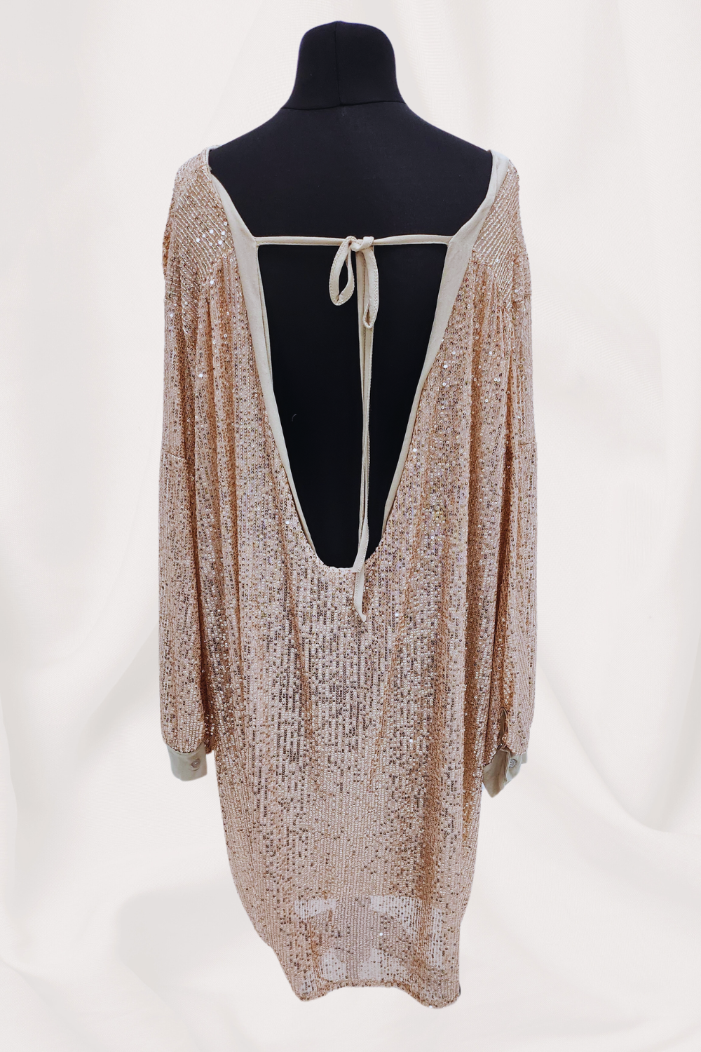 Sequin Back Tie Knot Dip Hem Party Wear Dress