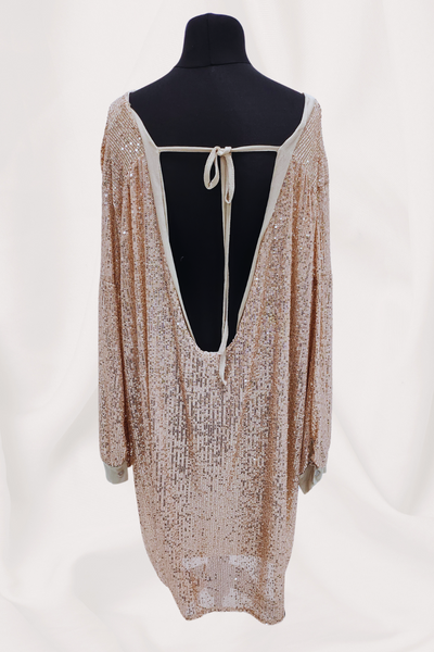 Sequin Back Tie Knot Dip Hem Party Wear Dress