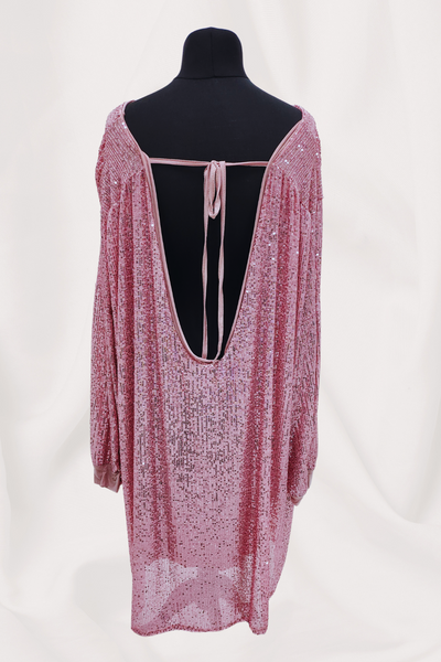 Sequin Back Tie Knot Dip Hem Party Wear Dress