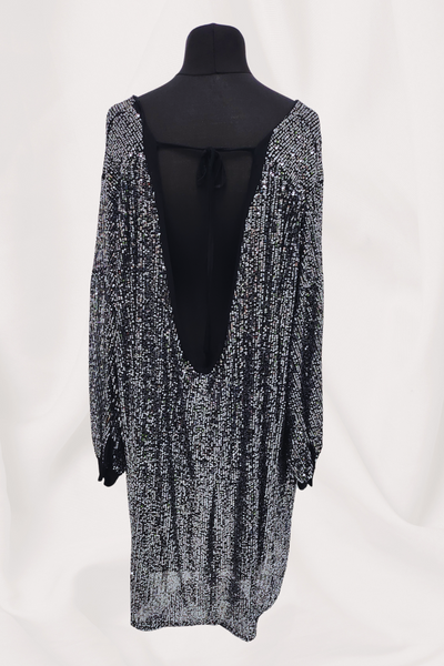 Sequin Back Tie Knot Dip Hem Party Wear Dress