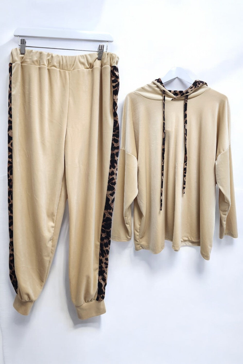 Leopard Print Panel Velour Hooded Co Ord Set