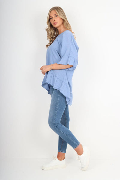 Linen Lagenlook Ruffle Hem Top - Lashra Fashion