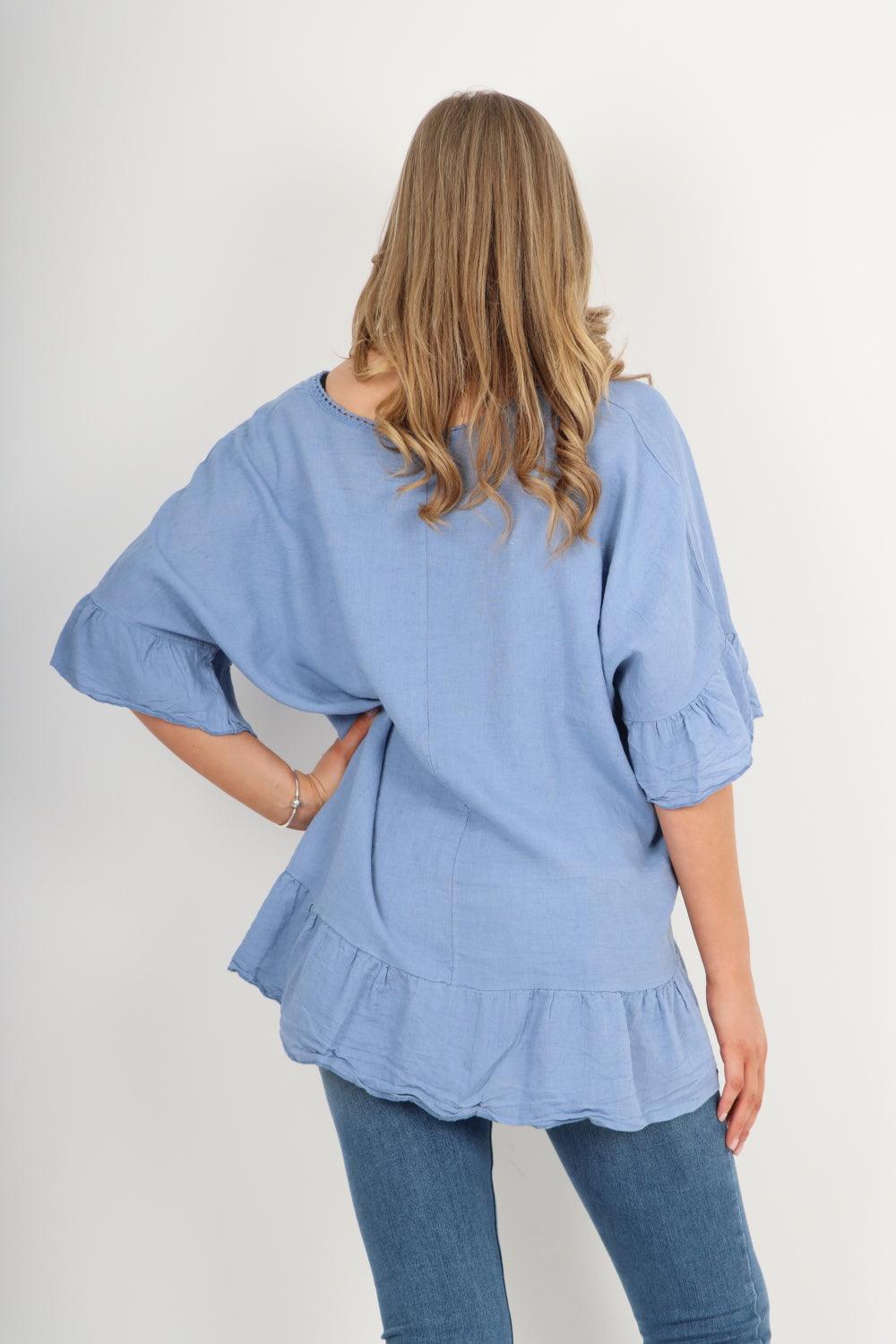 Linen Lagenlook Ruffle Hem Top - Lashra Fashion